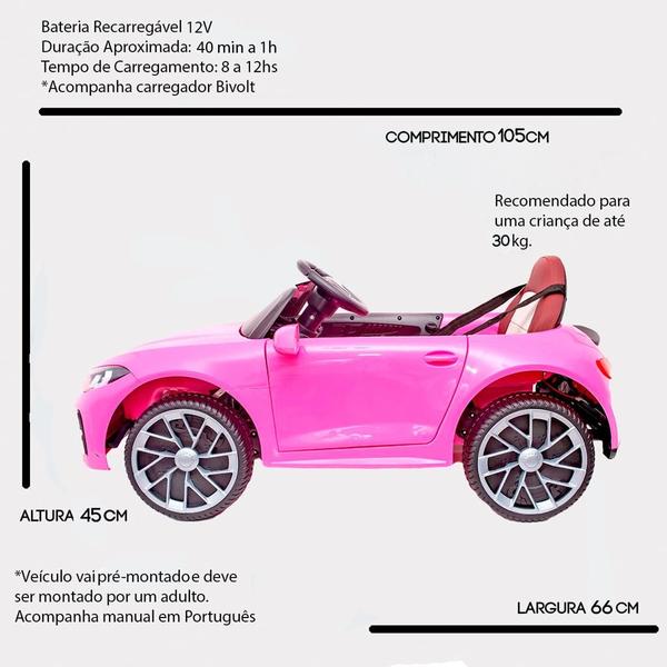 Imagem de Carro de Passeio Menina Carrinho Motorizado Elétrico BMV S4 Luxo Rosa 12V c/Controle Luz Som