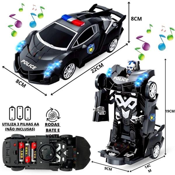 Imagem de Carro De Polícia Vira Robô Brinquedo Bate E Volta Som Luz