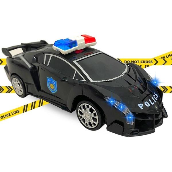 Imagem de Carro De Polícia Vira Robô Brinquedo Bate E Volta Som Luz