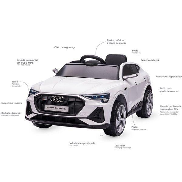 Imagem de Carro Eletrico com Controle Remoto 12V Audi E-TRON Sportback Branco