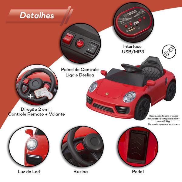 Imagem de Carro Elétrico De Passeio Criança Porsche Vermelho Controle