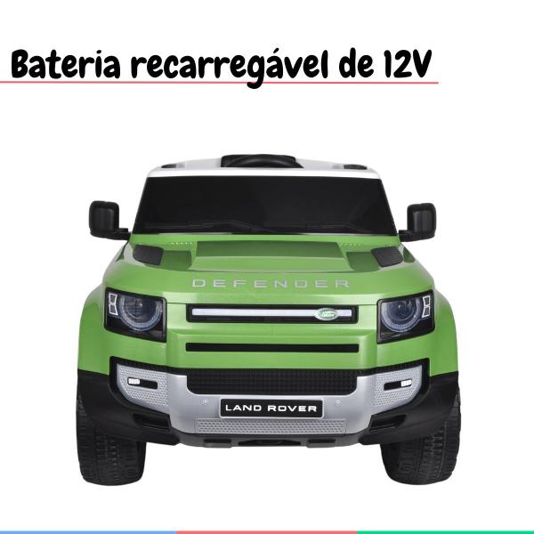 Imagem de Carro Elétrico Infantil Controle Criança Até 30Kg Bluetooth USB MP3 5km/h Land Rover Defender Verde