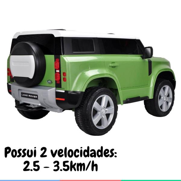 Imagem de Carro Elétrico Infantil Controle Criança Até 30Kg Bluetooth USB MP3 5km/h Land Rover Defender Verde