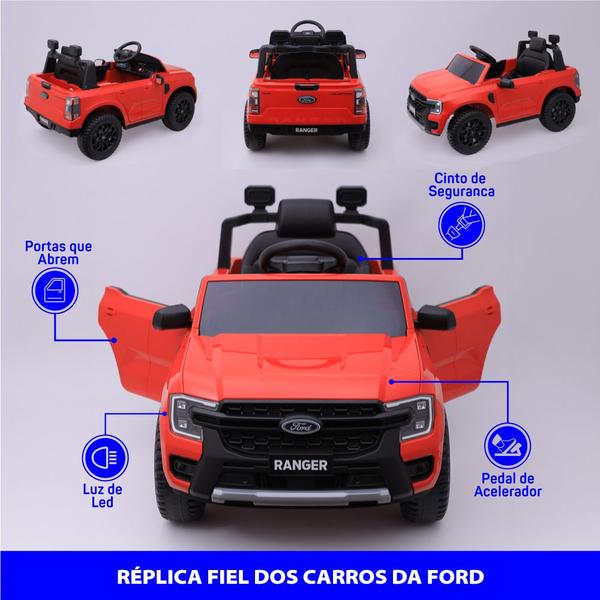 Imagem de Carro Elétrico Infantil Ford Ranger 12v com Controle Remoto Luz de Led e Volante com Sons de Corrida Zippy Toys