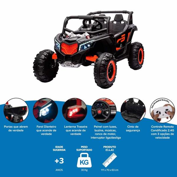 Imagem de Carro Elétrico Infantil - UTV - 12v - Preto - Bandeirante