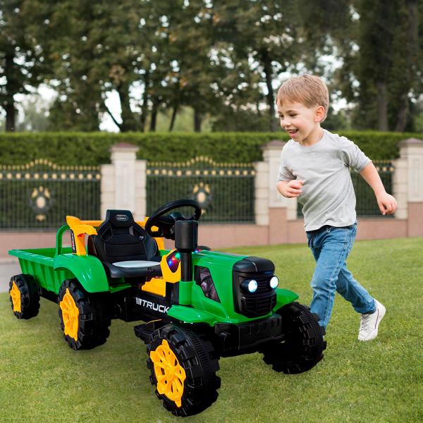 Imagem de Carro Elétrico Trator Infantil Carretinha Motorizado Verde