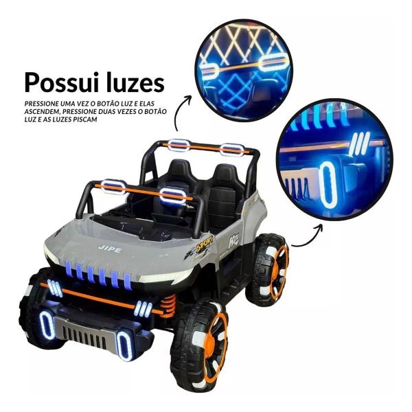 Imagem de Carro Elétrico Utv 12V Infantil Buggy Quadriciclo Controle Bluetooth Usb Cinza Brinqway Bw-277 Luzes