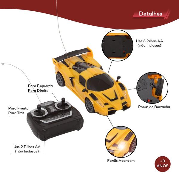 Imagem de Carro Esportivo Controle Remoto Com 4 Funções Acende Farol