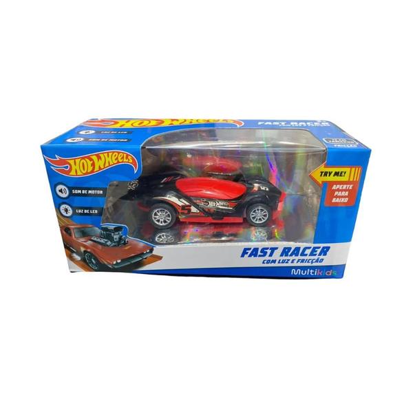 Imagem de Carro Fricção Fast Racer Com Luz E Som Preto C/ Vermelho 13 cm Hot Whells Multikids