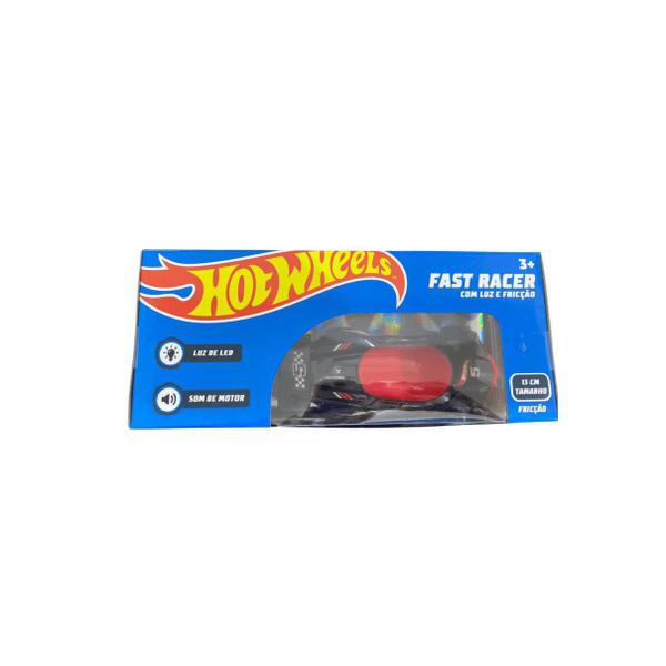 Imagem de Carro Fricção Fast Racer Com Luz E Som Preto C/ Vermelho 13 cm Hot Whells Multikids