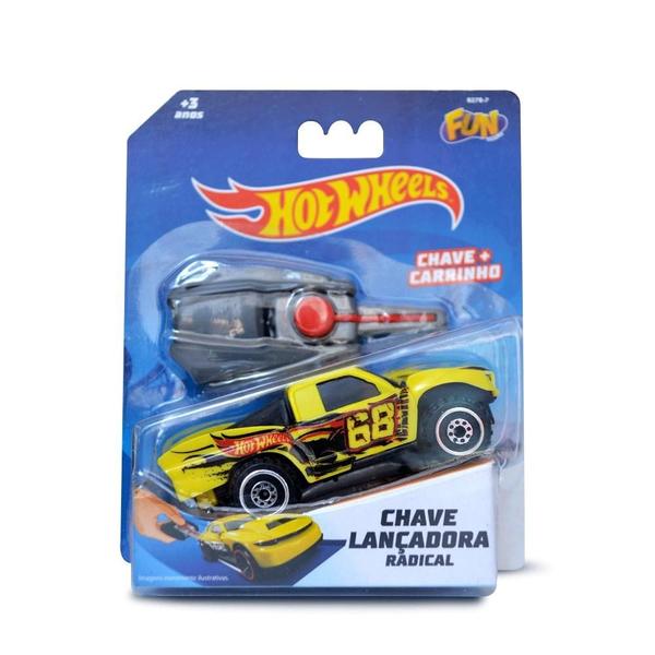 Imagem de Carro Hot Wheels Com Chave Lançador Amarelo - Fun Divirta-se