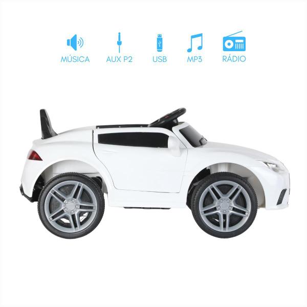 Imagem de Carro Infantil Elétrico Branco 12v Medidor Bateria Mp3 Rádio