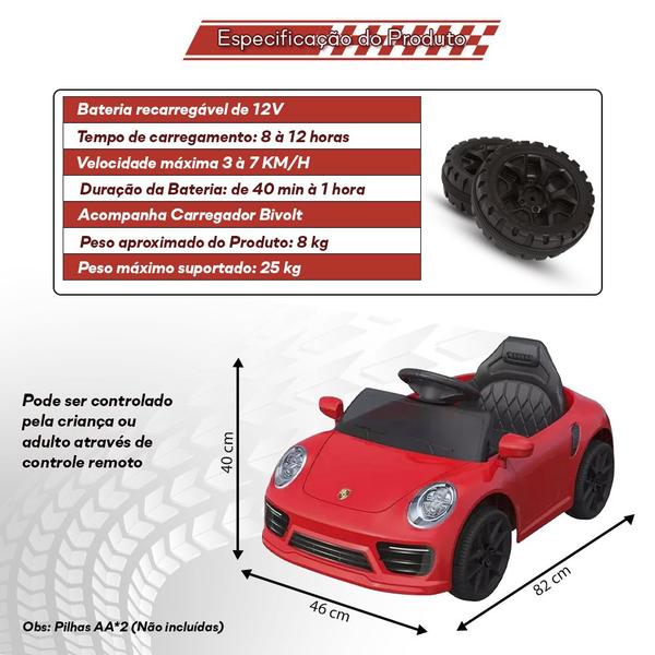 Imagem de Carro Infantil Elétrico Esportivo 12V Porsche Motorizado