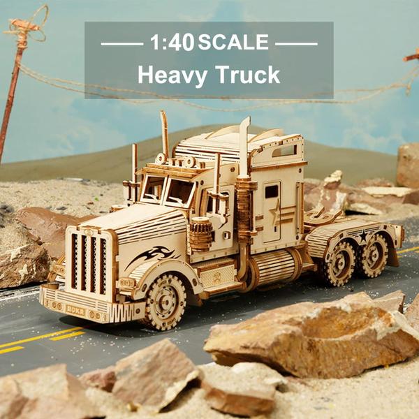 Imagem de Carro mecânico de quebra-cabeça de madeira 3D ROKR Heavy Truck Model