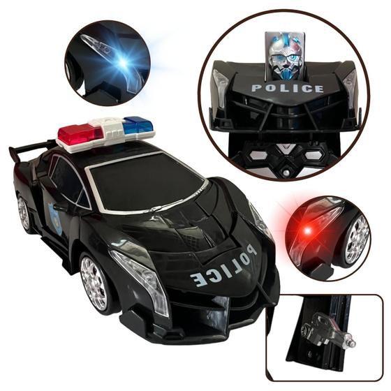Imagem de Carro Policia Robô Car Transformes Vira Robo Com Luz E Som
