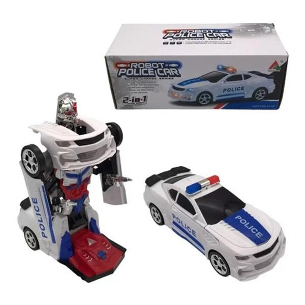 Imagem de Carro Policia Transformers Robô Branco Musica Luz Bate Volta