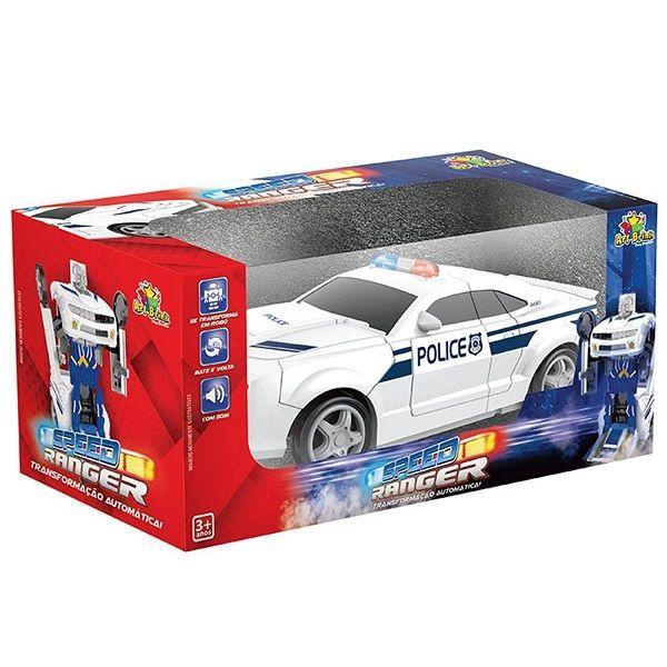 Imagem de Carro Policia Transformers Robô Branco Som LUZ Bate Volta