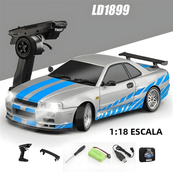 Imagem de Carro RC Drift GTR R34 1/18 - 2.4G RWD com LED, Gyro e Carroceria de Liga