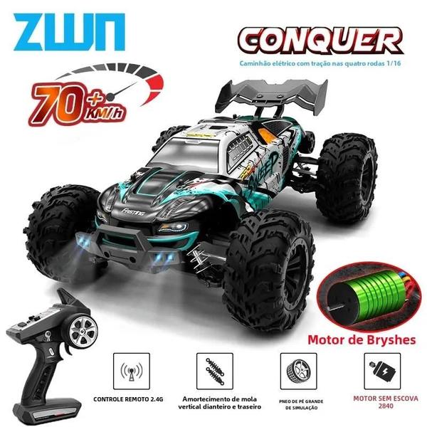 Imagem de Carro RC Monster Truck 4WD de Alta Velocidade (70km/h) - 1:16 com Controle Remoto e LED