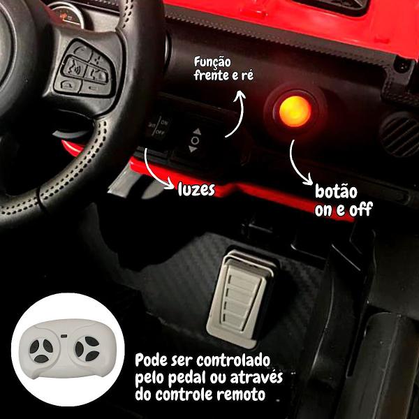 Imagem de Carro Utv Jipe Buggy Elétrico 12V Infantil Som Bluetooth Usb Luzes Controle Vermelho Brinqway Bw241