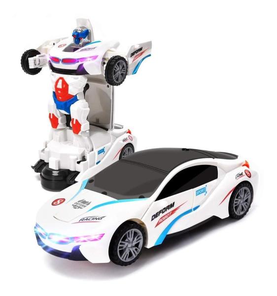 Imagem de Carro Vira Robo Som Luz Carrinho Brinquedo Menino - Branco