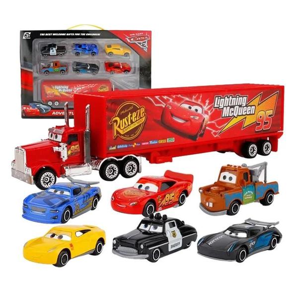 Imagem de Carros Disney Pixar 3 - Conjunto Relâmpago McQueen, Jackson Storm e Mack Truck - 155 Peças de Metal