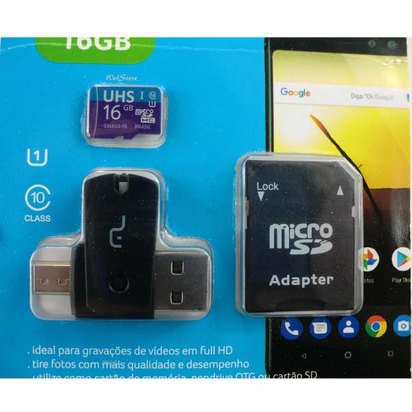 Imagem de Cartão de memória 16gb MicroSD Multilaser Adaptador e leitor