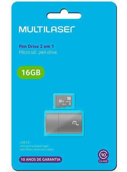 Imagem de Cartão De Memória 16gb Multilaser 2x1 Classe 10 Usb Mc162