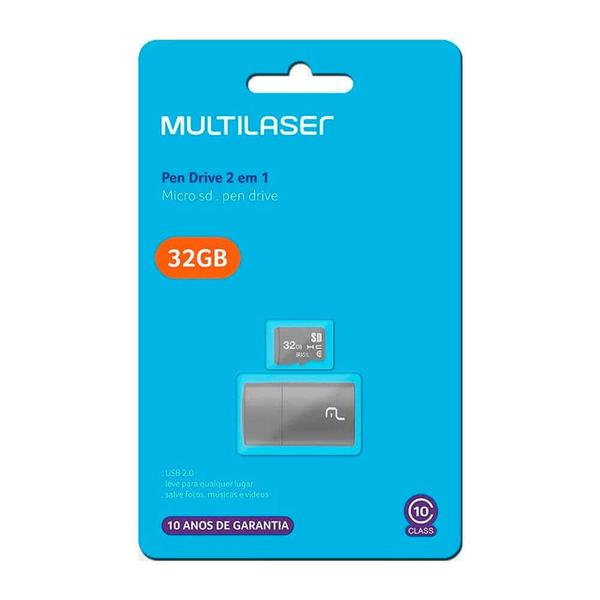 Imagem de Cartão de Memória 32GB Multilaser 2x1 com Adaptador USB