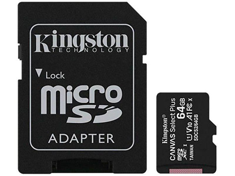 Imagem de Cartão de Memória 64GB Micro SD Kingston 10 - com Adaptador SD Canvas Select Plus SDCS2