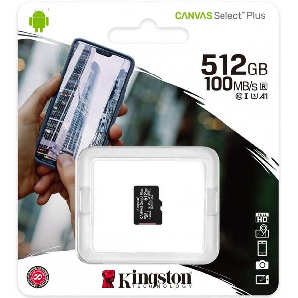 Imagem de Cartao de Memoria Kingston Canvas Select Plus Micro SDXC 512 GB 100MB/s Classe 10 Sem Adaptador - SDCS2/512GBSP