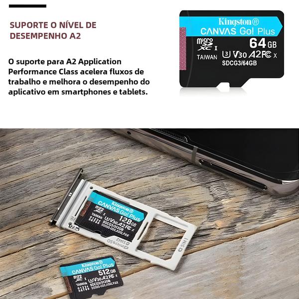 Imagem de Cartão de Memória Kingston Micro SD 64GB/128GB/256GB - V30, U3, C10 - Para Smartphones