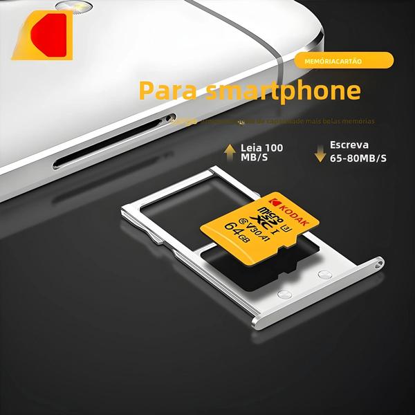 Imagem de Cartão de Memória Kodak microSD U3 A1 V30 - 32GB, 64GB, 128GB, 256GB (Classe 10)