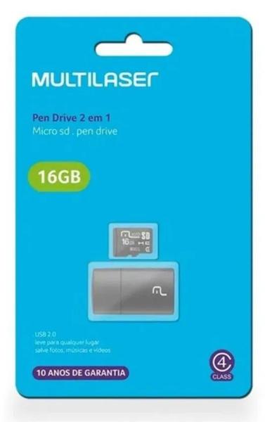 Imagem de Cartão de Memória Micro SD 16gb  + Adaptador Pen Drive Multilaser Mc172