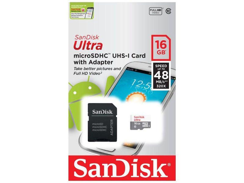 Imagem de Cartão de Memória Micro SD 16GB Com Adaptador - Classe 10 à prova de água pra Smartphone SanDisk