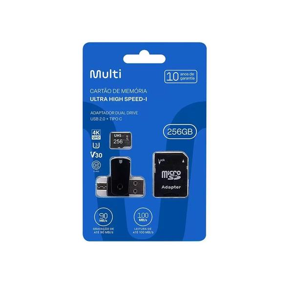 Imagem de Cartão De Memória Micro Sd 256GB Adaptador Dual Drive Classe 10 U3 Multi MC154