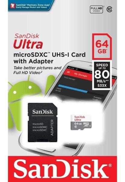 Imagem de Cartão De Memória Micro Sd 64Gb Sandisk Ultra 80Mbs Class 10