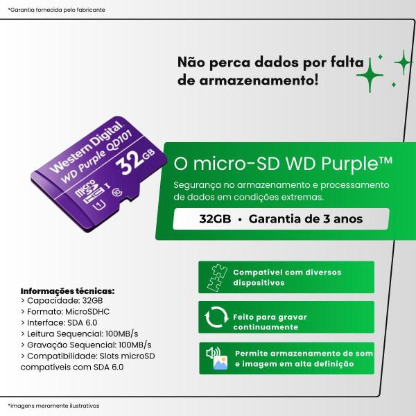 Imagem de Cartão de Memória Micro-SD P/ Segurança 32GB - WD Purple