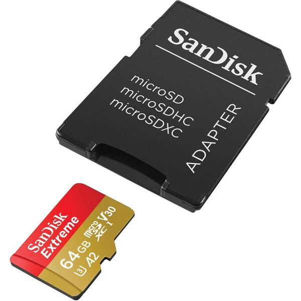 Imagem de Cartão de Memória Micro SD Sandisk Extreme 170-80 MB/s U3 64GB com Adaptador (SDSQXAH-064G-GN6AA)