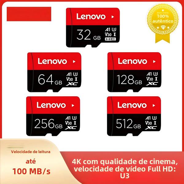 Imagem de Cartão de Memória Micro SD/TF Lenovo (32GB a 512GB) - U3 V30 4K Full HD