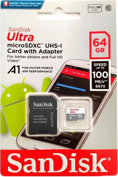 Imagem de Cartão de Memória Micro SDXC Ultra Sandisk 64GB 100MB/s 2X1