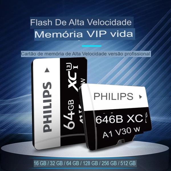 Imagem de Cartão de Memória PHILIPS Micro SD 64GB,  até 100 MB/s, Alta Velocidade para Câmeras