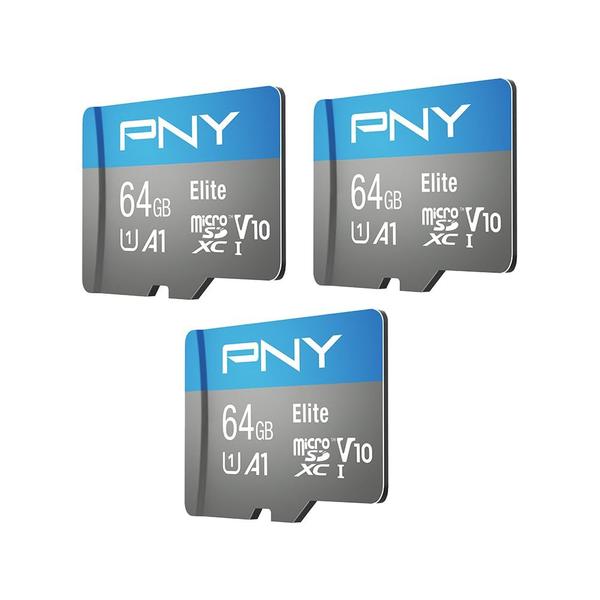 Imagem de Cartão de memória PNY Elite 64GB Classe 10 U1 V10 A1 microSDXC, pacote com 3