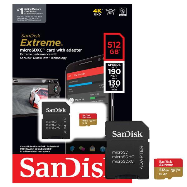 Imagem de Cartão de Memória SanDisk Extreme microSDXC 512GB 190-130MB