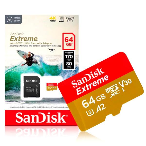 Imagem de Cartão de Memória SanDisk Extreme microSDXC 64Gb 170-80MB