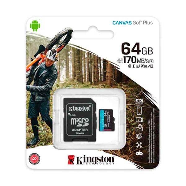 Imagem de Cartao De Memoria Sd Kingston Canvas Go Plus Class 10uhs-i 64gb Micro+adaptador - Sdcg3/64gb