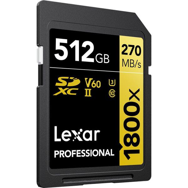 Imagem de Cartão de Memória SD Lexar Professional 1800X Serie Gold 270-180 MB/s C10 U3 V60 512 GB (LSD1800512G-BNNNG)