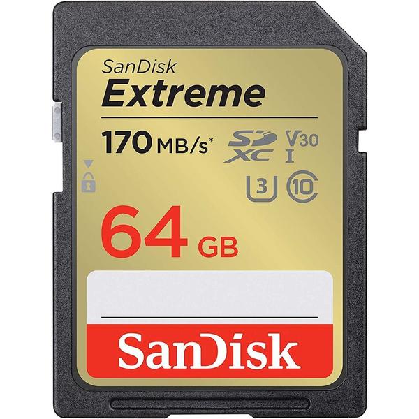 Imagem de Cartão de Memória SD Sandisk Extreme 170-80 MB/s C10 U3 V30 64 GB (SDSDXV2-064G-Gncin)