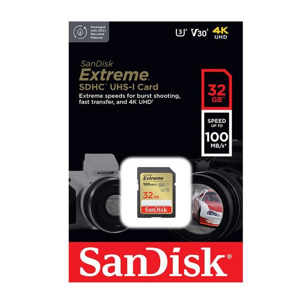 Imagem de Cartao de Memoria SD Sandisk Extreme U3 / V30 / 32GB / 100MBS - (SDSDXVT-032G-Gncin)