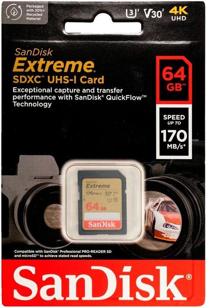 Imagem de Cartão de Memória SDXC Uhs-I Extreme Sandisk 64GB 170MBS